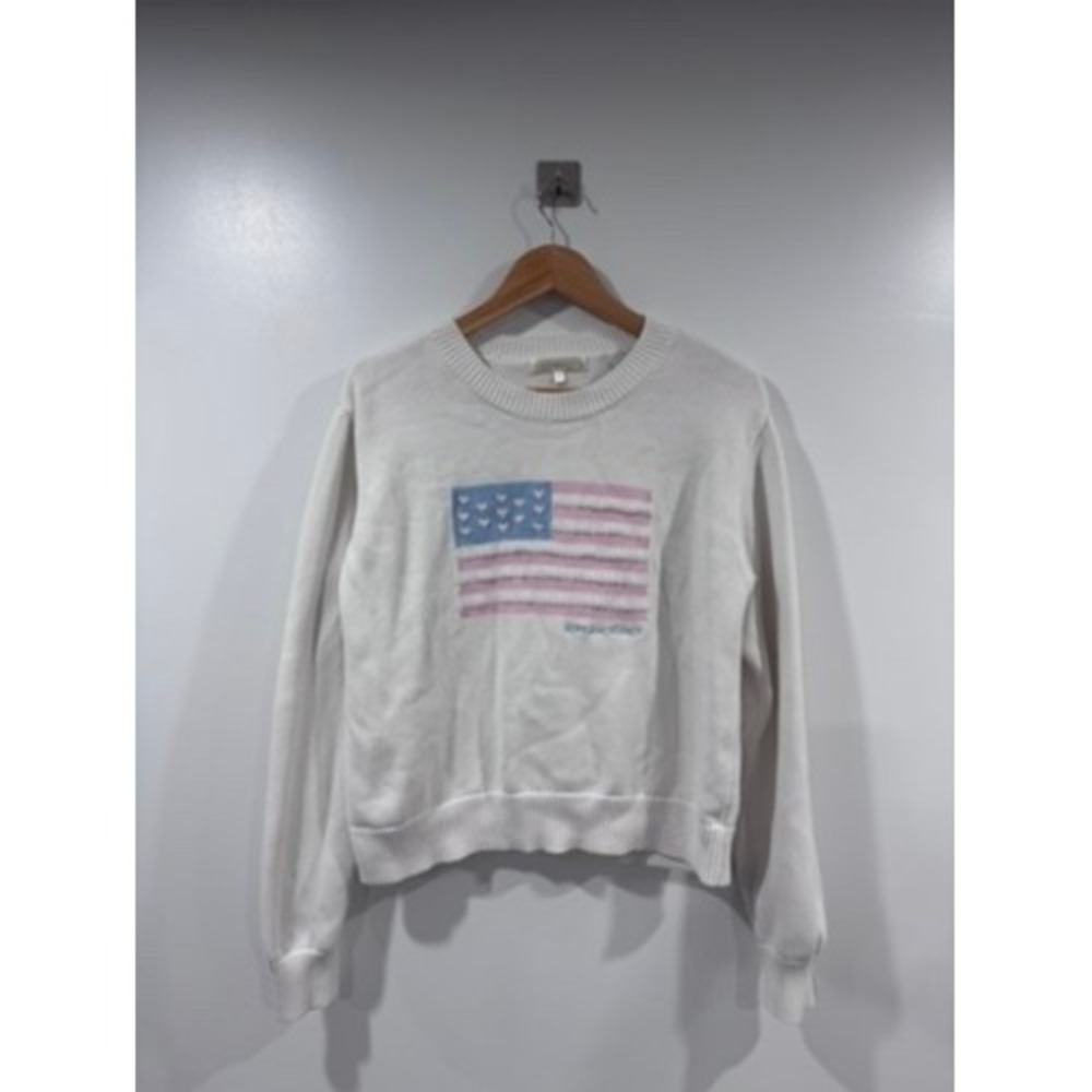 LoveShackFancy White Cotton Heart Flag‎ Knit Sweater Women Medium